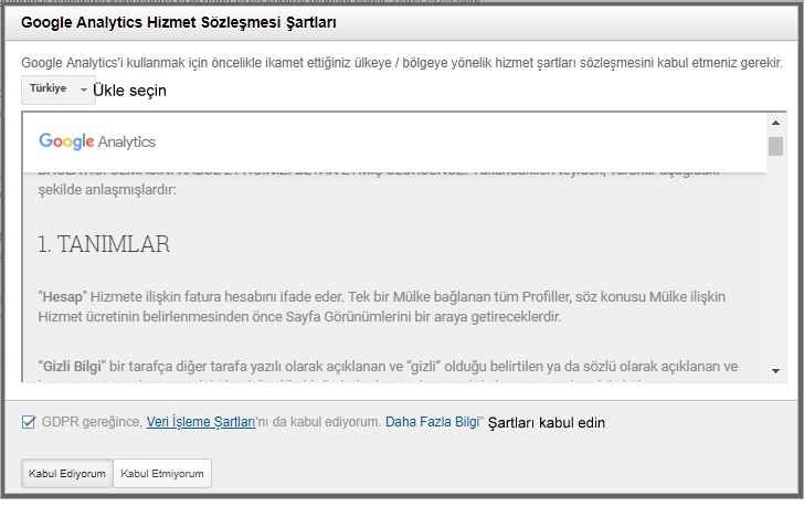 Google analytics hizmet sözleşmesi şartları