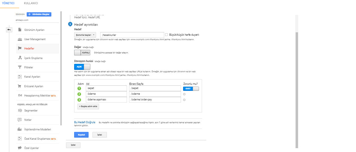 google analytics hedef-hedef ayrıntıları